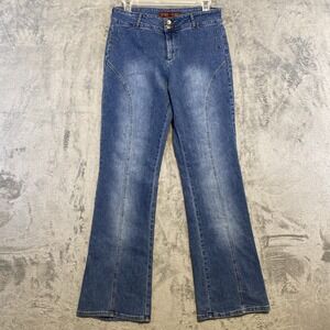 VTG YMI Jeans Sz 11 Juniors Faded Blue Flared‎ Leg Stretch Y2K Hippie Boho